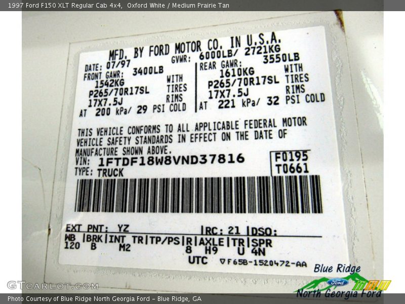 Oxford White / Medium Prairie Tan 1997 Ford F150 XLT Regular Cab 4x4