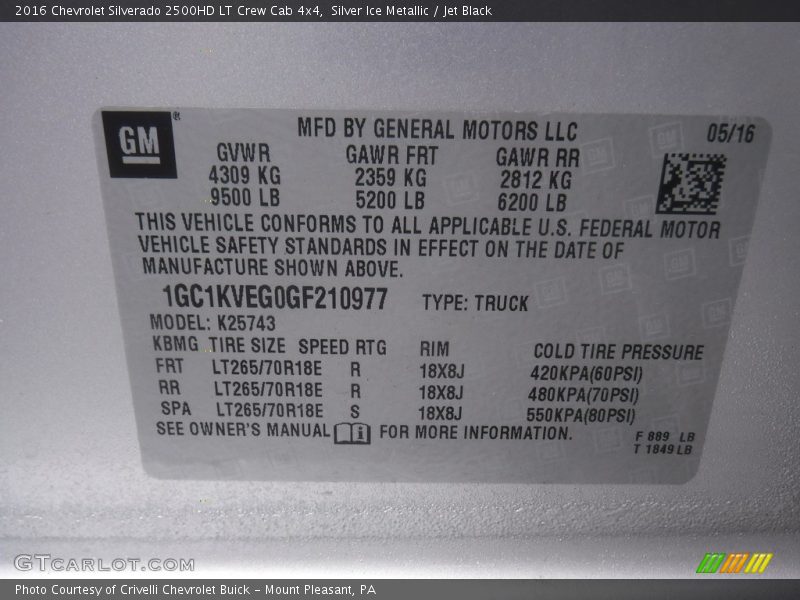 Silver Ice Metallic / Jet Black 2016 Chevrolet Silverado 2500HD LT Crew Cab 4x4