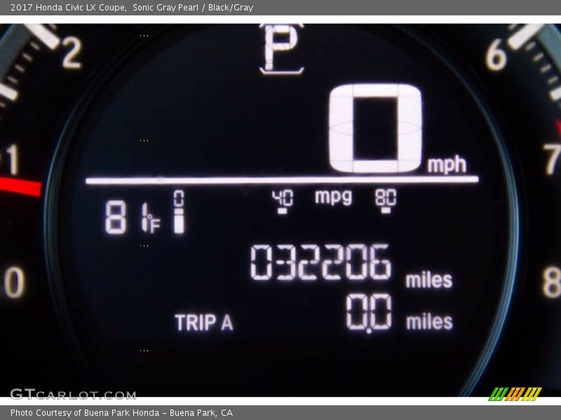 Sonic Gray Pearl / Black/Gray 2017 Honda Civic LX Coupe