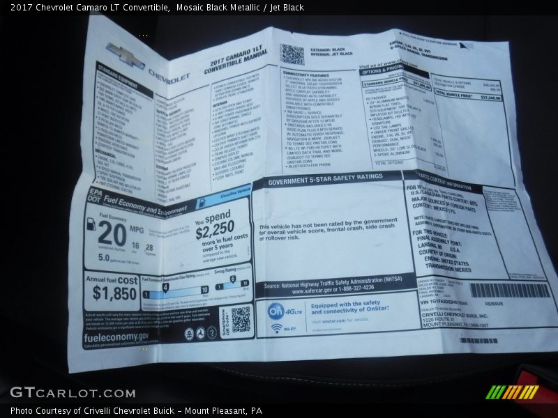Mosaic Black Metallic / Jet Black 2017 Chevrolet Camaro LT Convertible