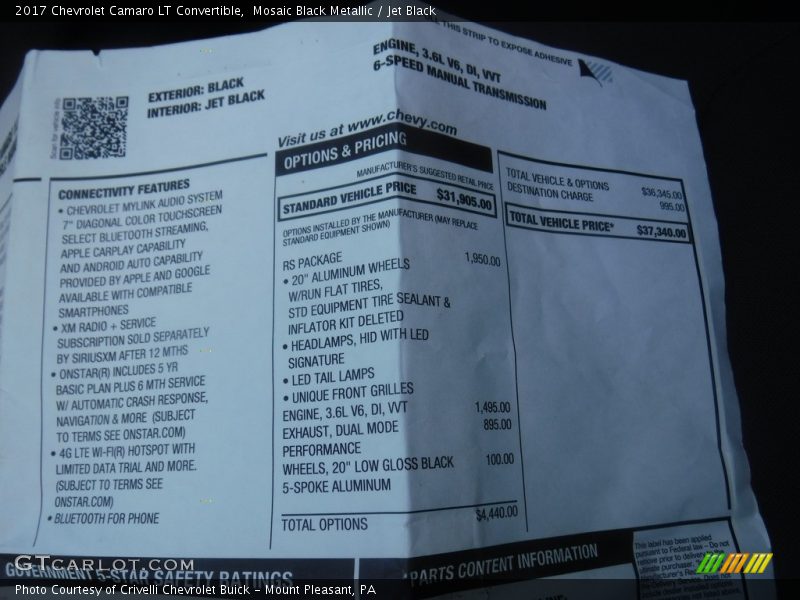 Mosaic Black Metallic / Jet Black 2017 Chevrolet Camaro LT Convertible