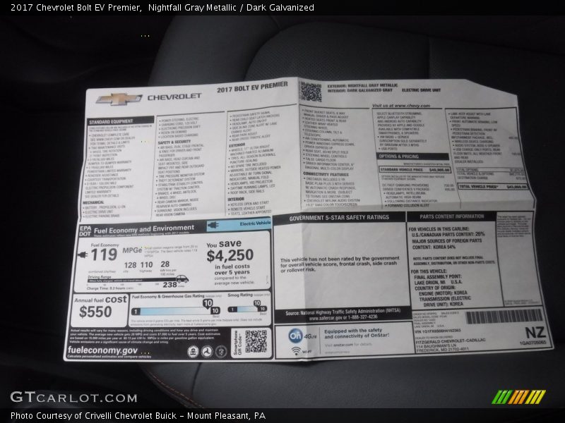 Nightfall Gray Metallic / Dark Galvanized 2017 Chevrolet Bolt EV Premier