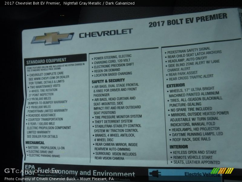 Nightfall Gray Metallic / Dark Galvanized 2017 Chevrolet Bolt EV Premier