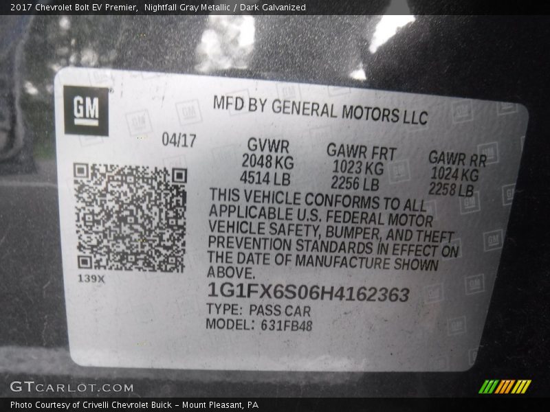Nightfall Gray Metallic / Dark Galvanized 2017 Chevrolet Bolt EV Premier