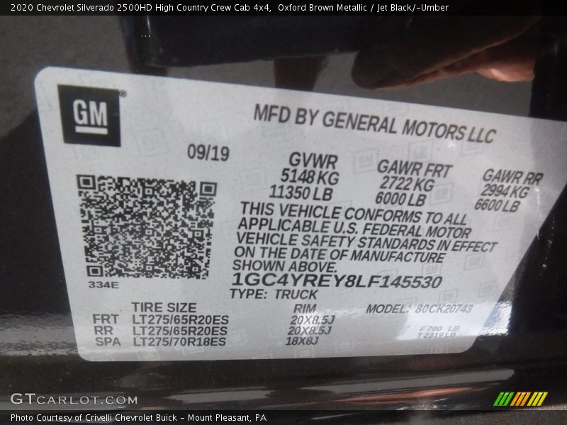 Oxford Brown Metallic / Jet Black/­Umber 2020 Chevrolet Silverado 2500HD High Country Crew Cab 4x4