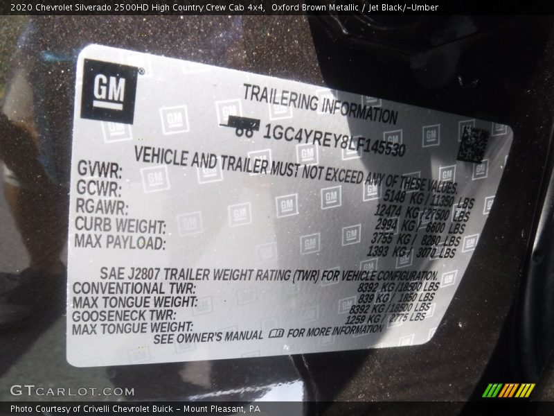 Oxford Brown Metallic / Jet Black/­Umber 2020 Chevrolet Silverado 2500HD High Country Crew Cab 4x4