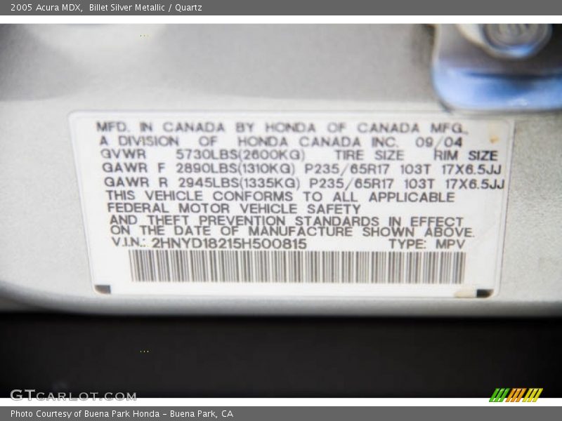 Billet Silver Metallic / Quartz 2005 Acura MDX