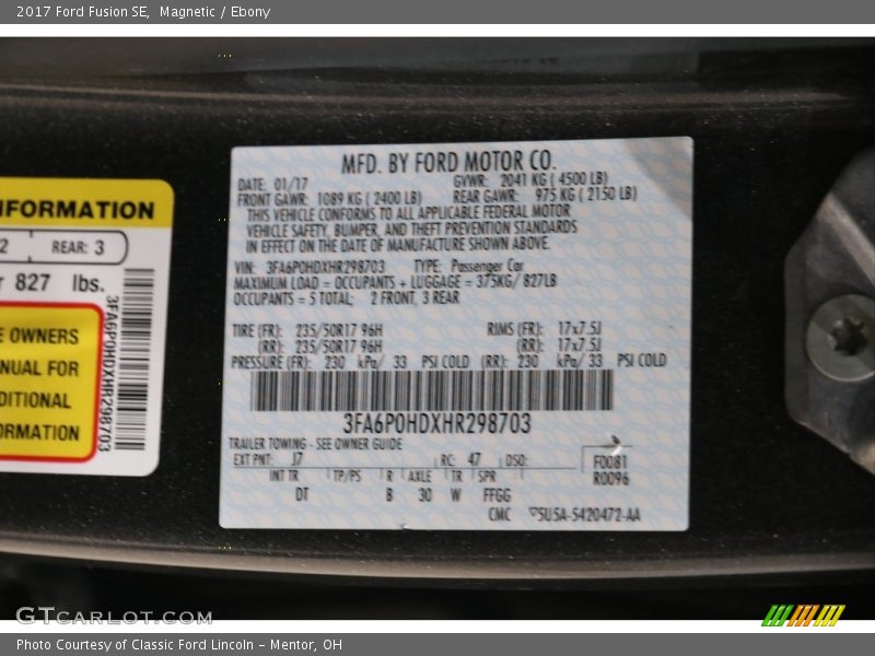 Magnetic / Ebony 2017 Ford Fusion SE