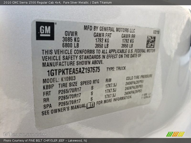 Pure Silver Metallic / Dark Titanium 2010 GMC Sierra 1500 Regular Cab 4x4