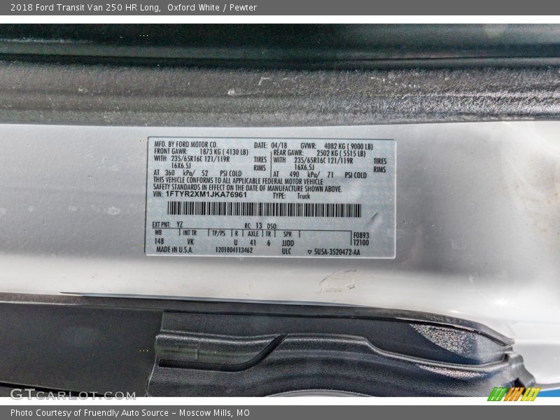 Oxford White / Pewter 2018 Ford Transit Van 250 HR Long