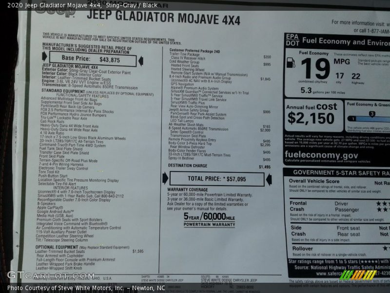  2020 Gladiator Mojave 4x4 Window Sticker