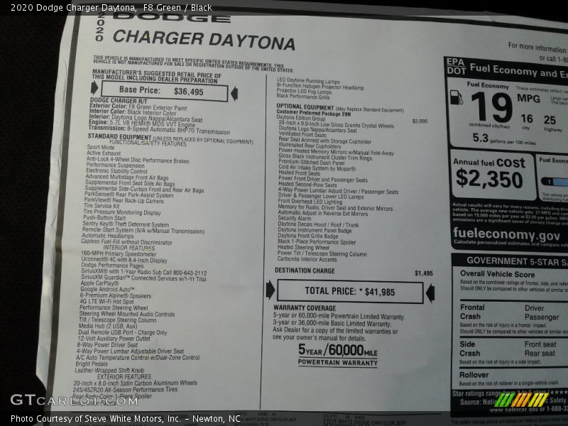  2020 Charger Daytona Window Sticker