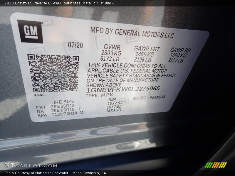 Satin Steel Metallic / Jet Black 2020 Chevrolet Traverse LS AWD