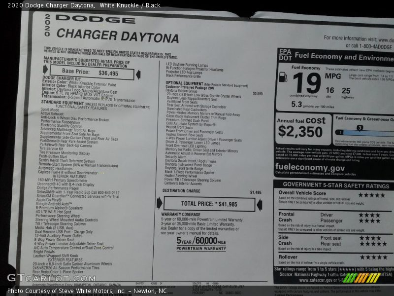  2020 Charger Daytona Window Sticker