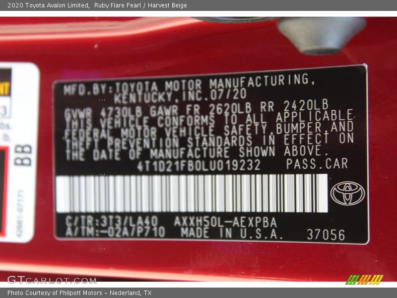 Ruby Flare Pearl / Harvest Beige 2020 Toyota Avalon Limited