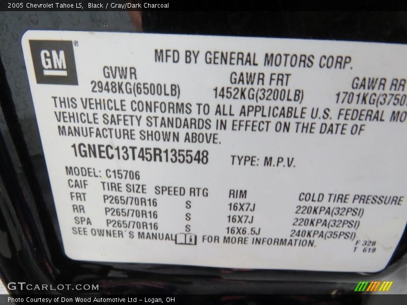 Black / Gray/Dark Charcoal 2005 Chevrolet Tahoe LS
