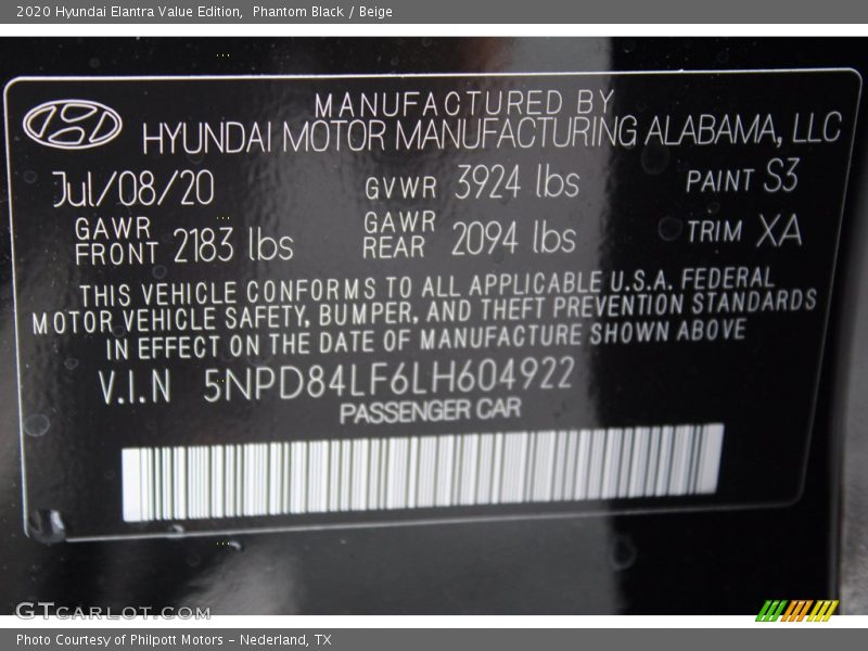 Phantom Black / Beige 2020 Hyundai Elantra Value Edition