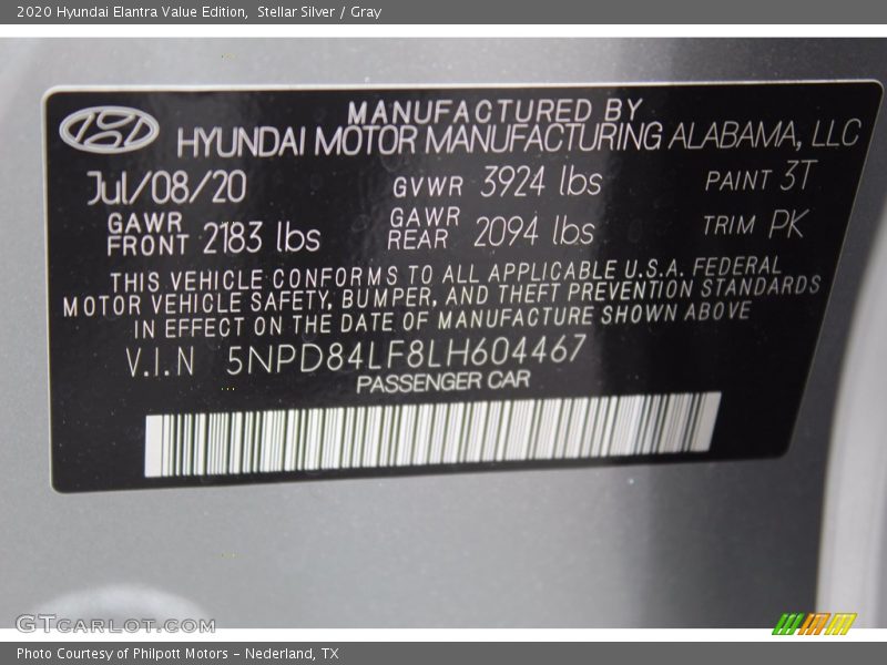 Stellar Silver / Gray 2020 Hyundai Elantra Value Edition