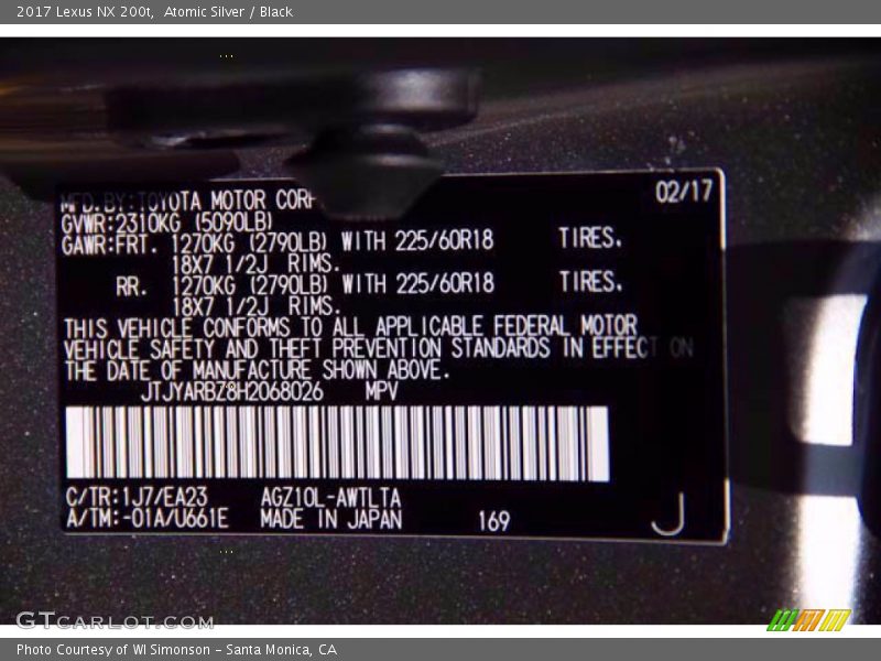 Atomic Silver / Black 2017 Lexus NX 200t