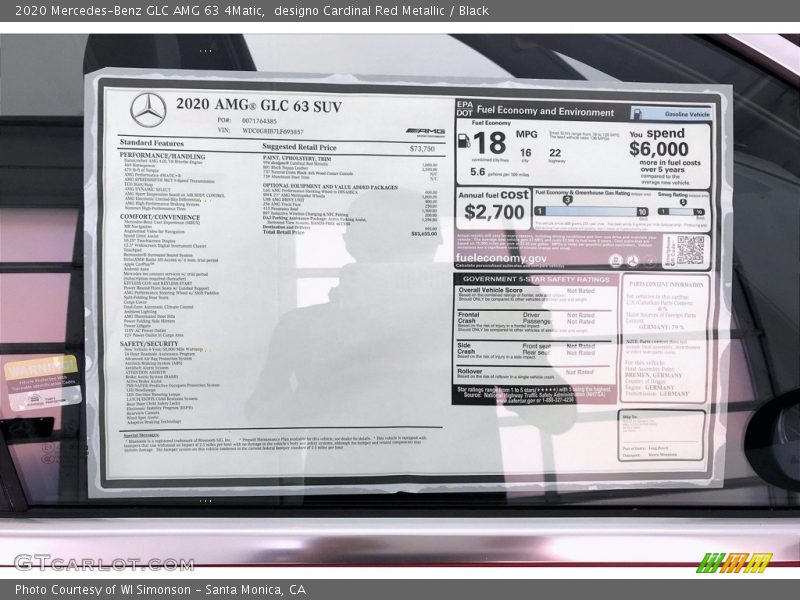  2020 GLC AMG 63 4Matic Window Sticker