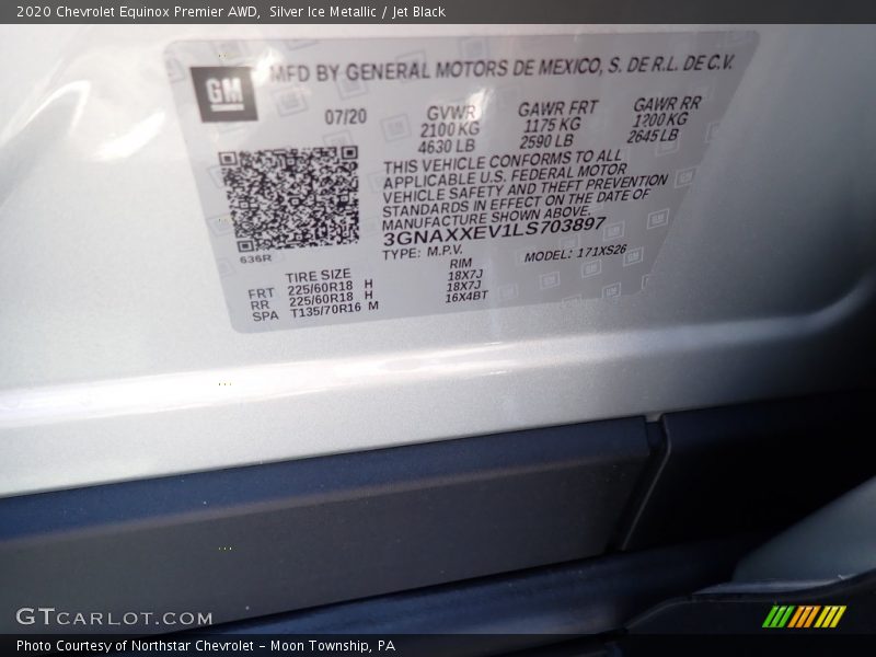 Silver Ice Metallic / Jet Black 2020 Chevrolet Equinox Premier AWD