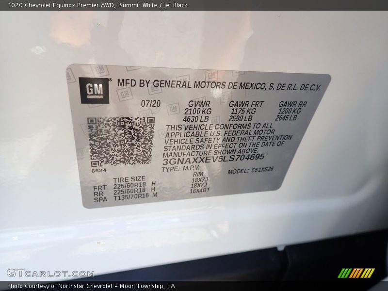 Summit White / Jet Black 2020 Chevrolet Equinox Premier AWD