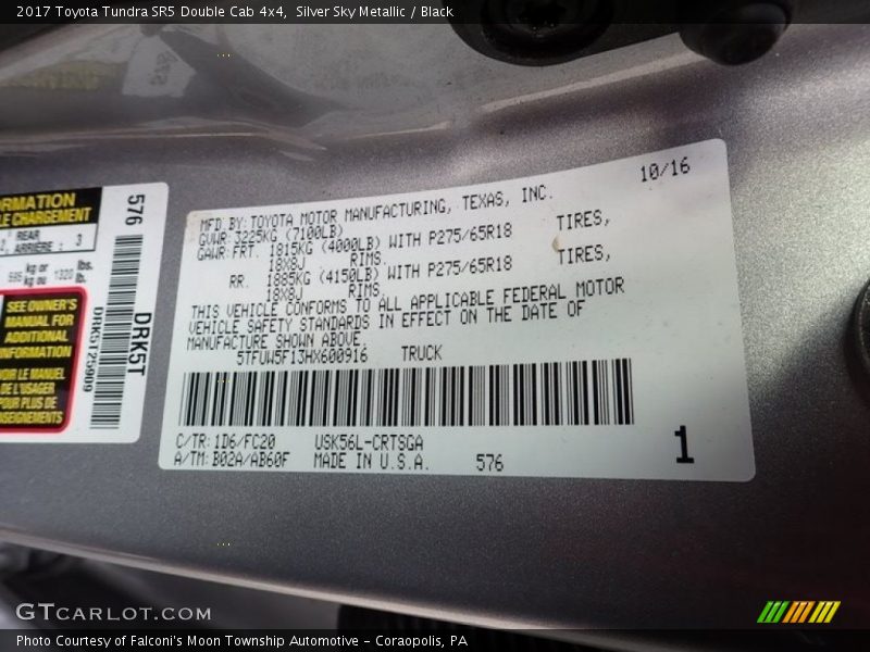 Silver Sky Metallic / Black 2017 Toyota Tundra SR5 Double Cab 4x4