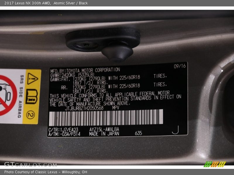 Atomic Silver / Black 2017 Lexus NX 300h AWD