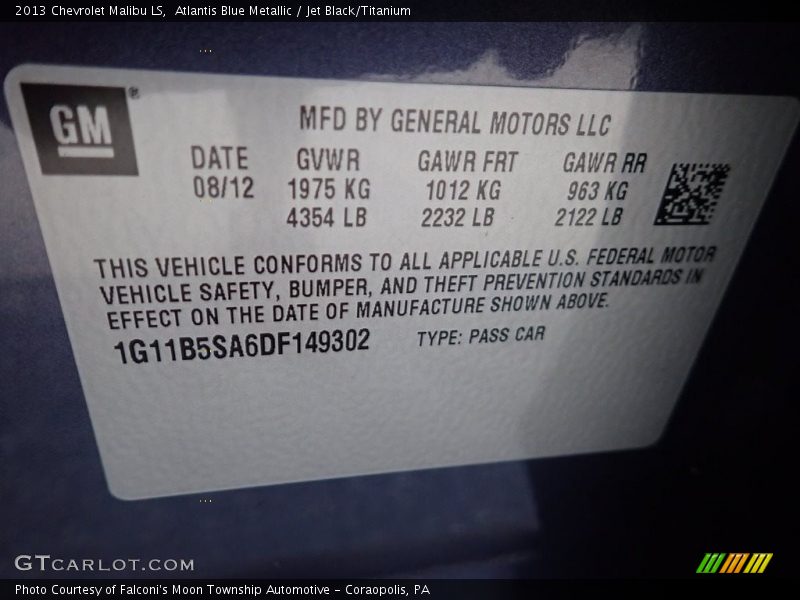 Atlantis Blue Metallic / Jet Black/Titanium 2013 Chevrolet Malibu LS