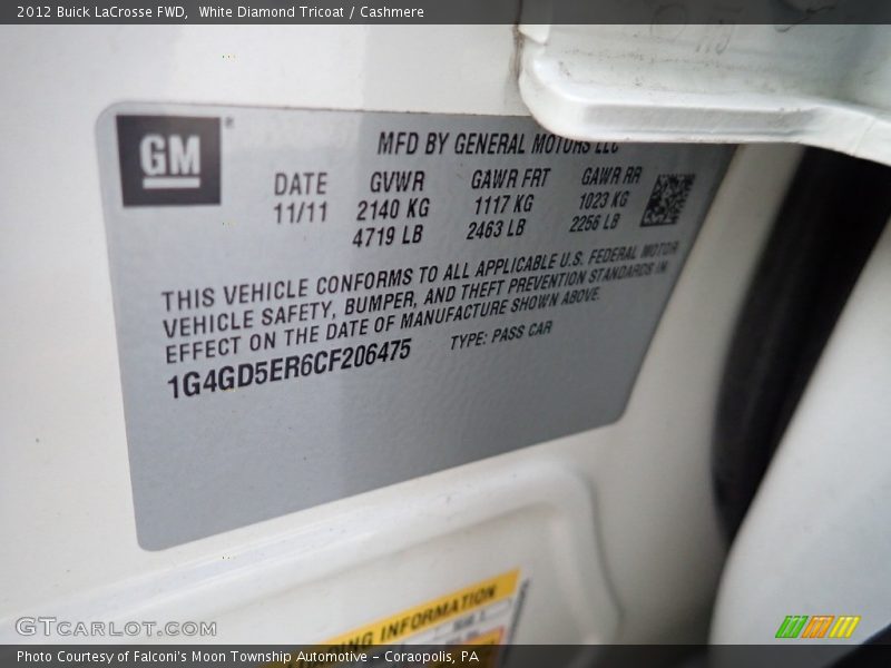 White Diamond Tricoat / Cashmere 2012 Buick LaCrosse FWD