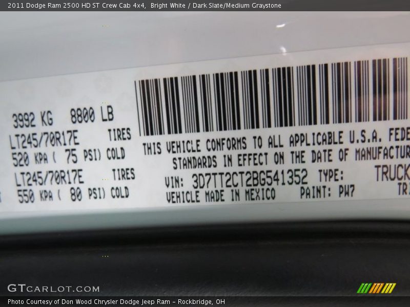 Bright White / Dark Slate/Medium Graystone 2011 Dodge Ram 2500 HD ST Crew Cab 4x4