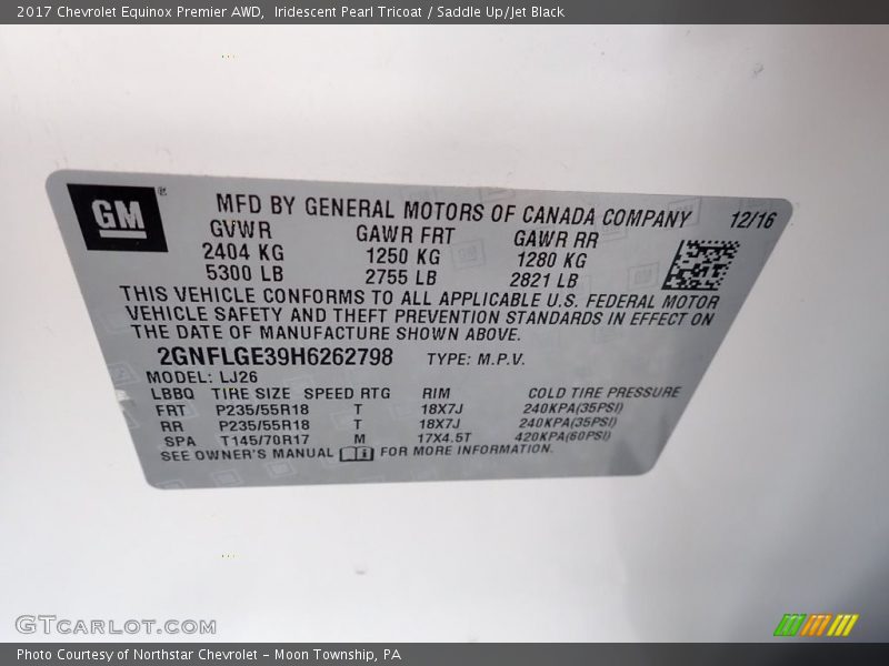 Iridescent Pearl Tricoat / Saddle Up/Jet Black 2017 Chevrolet Equinox Premier AWD
