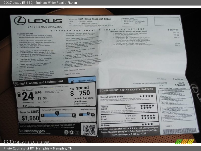 Eminent White Pearl / Flaxen 2017 Lexus ES 350