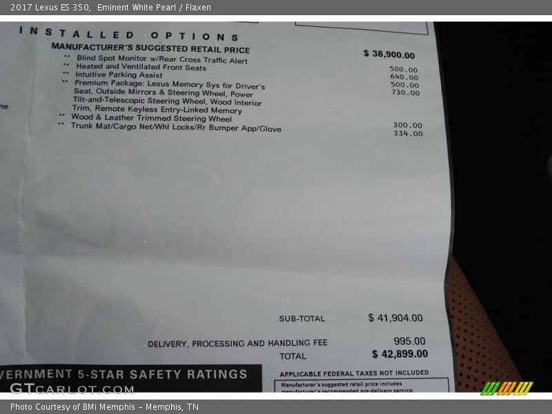 Eminent White Pearl / Flaxen 2017 Lexus ES 350