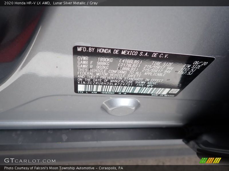 Lunar Silver Metallic / Gray 2020 Honda HR-V LX AWD
