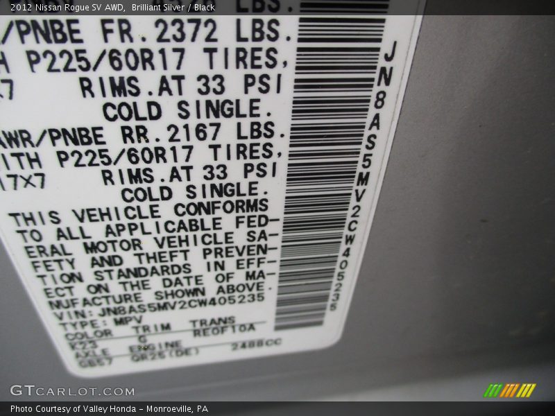 Brilliant Silver / Black 2012 Nissan Rogue SV AWD