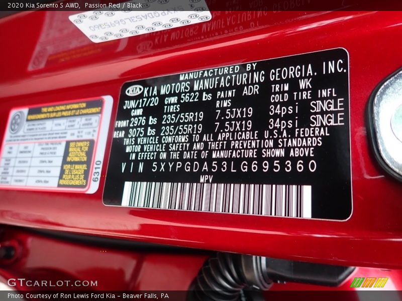 2020 Sorento S AWD Passion Red Color Code ADR