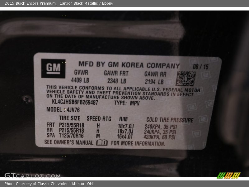 Carbon Black Metallic / Ebony 2015 Buick Encore Premium