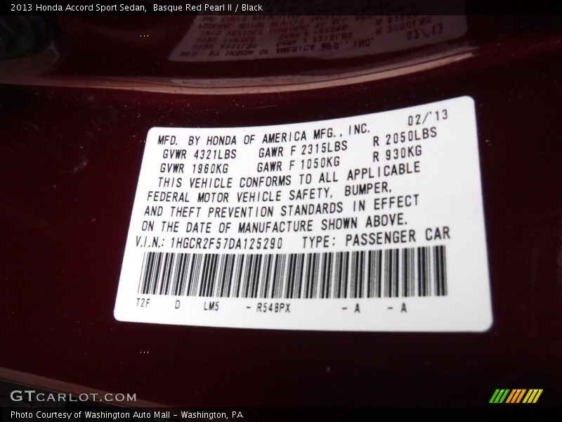 Basque Red Pearl II / Black 2013 Honda Accord Sport Sedan