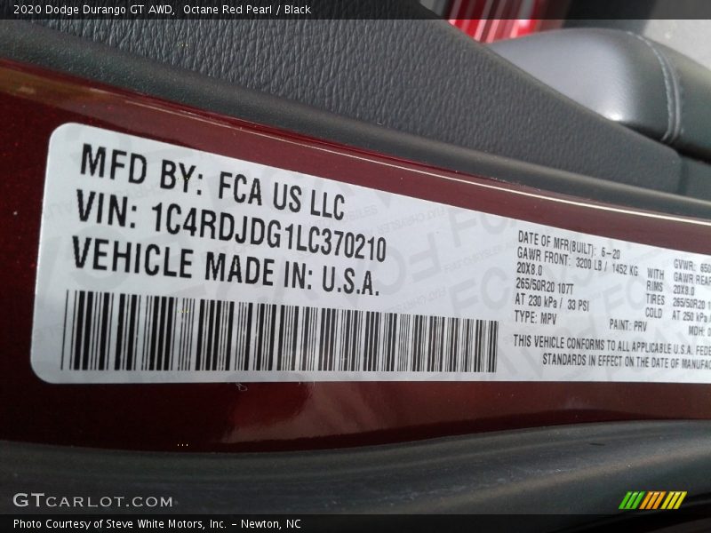 Octane Red Pearl / Black 2020 Dodge Durango GT AWD