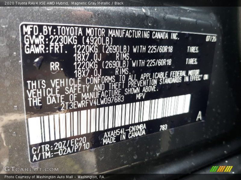 Magnetic Gray Metallic / Black 2020 Toyota RAV4 XSE AWD Hybrid