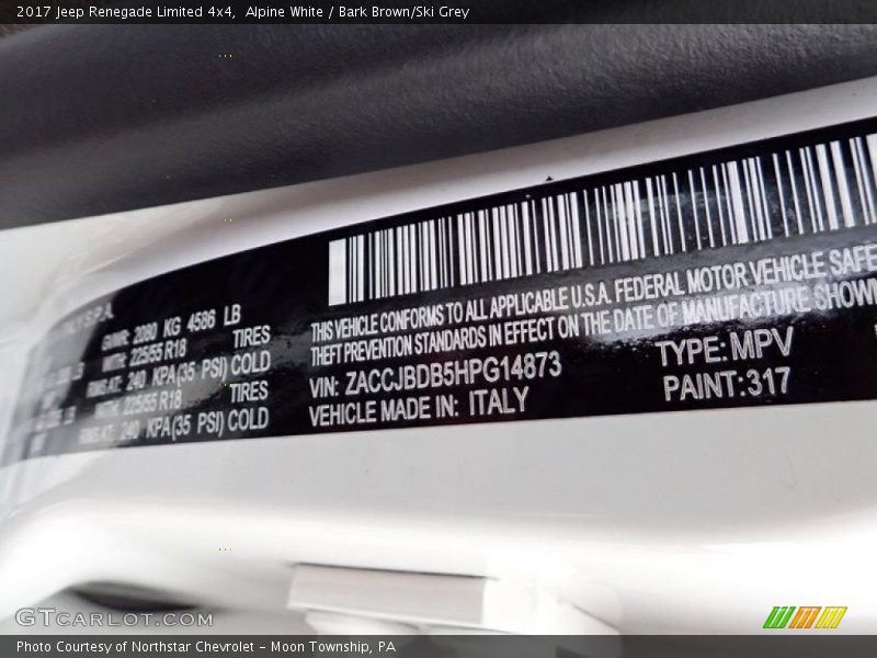 Alpine White / Bark Brown/Ski Grey 2017 Jeep Renegade Limited 4x4