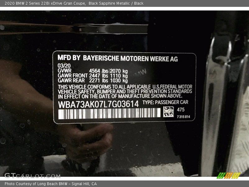 Black Sapphire Metallic / Black 2020 BMW 2 Series 228i xDrive Gran Coupe