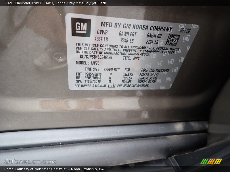 Stone Gray Metallic / Jet Black 2020 Chevrolet Trax LT AWD