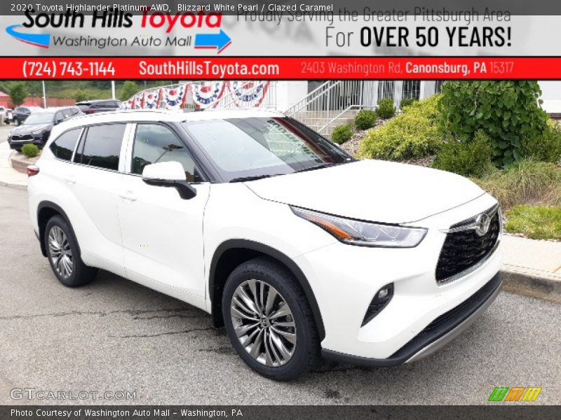 Blizzard White Pearl / Glazed Caramel 2020 Toyota Highlander Platinum AWD