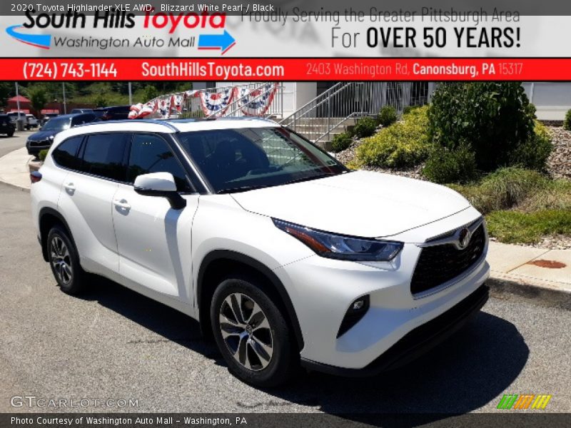 Blizzard White Pearl / Black 2020 Toyota Highlander XLE AWD