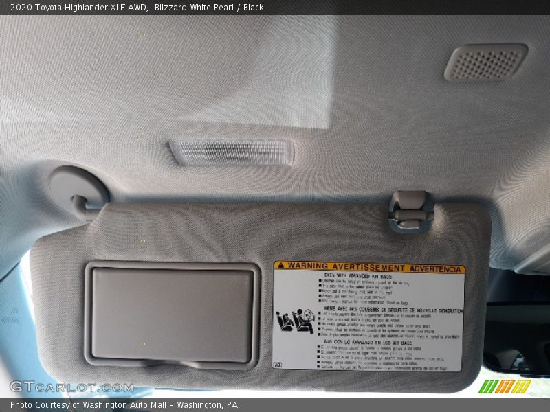 Blizzard White Pearl / Black 2020 Toyota Highlander XLE AWD