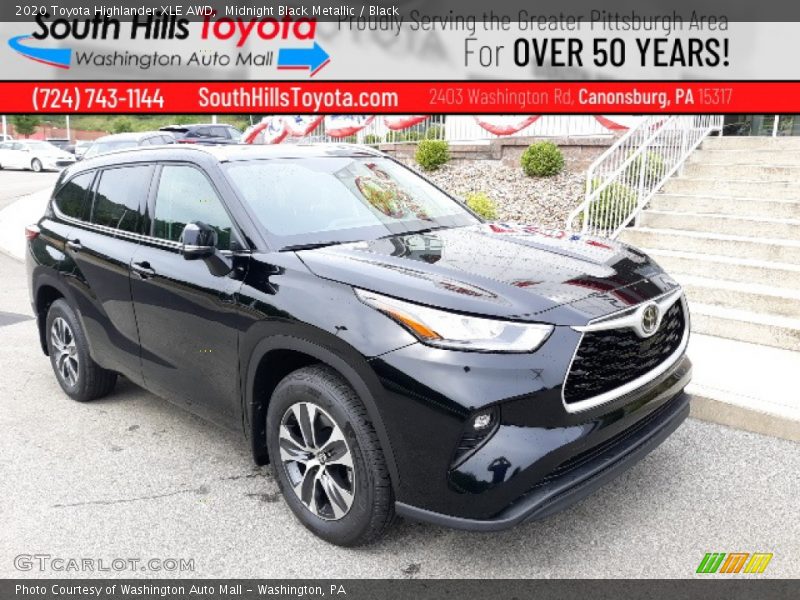 Midnight Black Metallic / Black 2020 Toyota Highlander XLE AWD