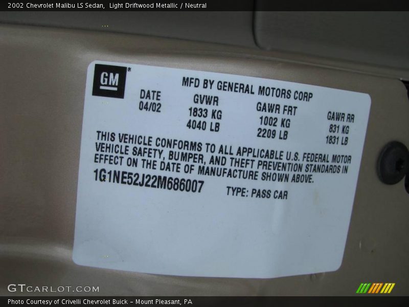 Light Driftwood Metallic / Neutral 2002 Chevrolet Malibu LS Sedan