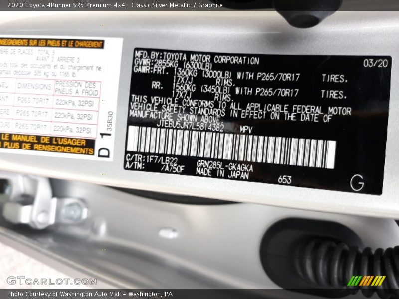 Classic Silver Metallic / Graphite 2020 Toyota 4Runner SR5 Premium 4x4